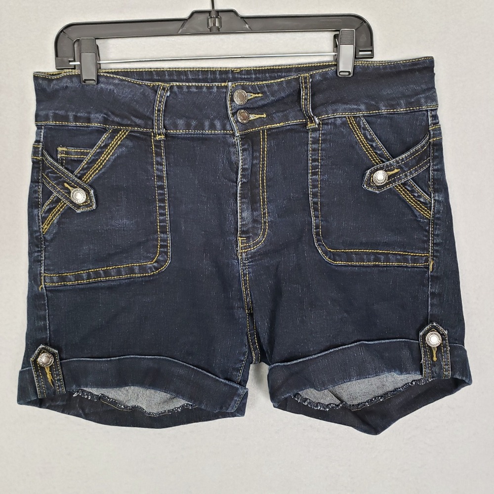 Sand Piper Size 18 High Waist Rolled Hem Jean Shorts Dark Wash Stretchy Denim